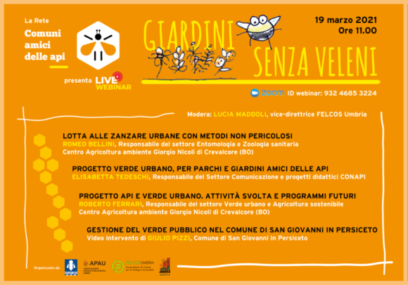 È in arrivo “Giardini senza veleni”, il primo webinar organizzato dalla Rete Comuni Amici delle Api